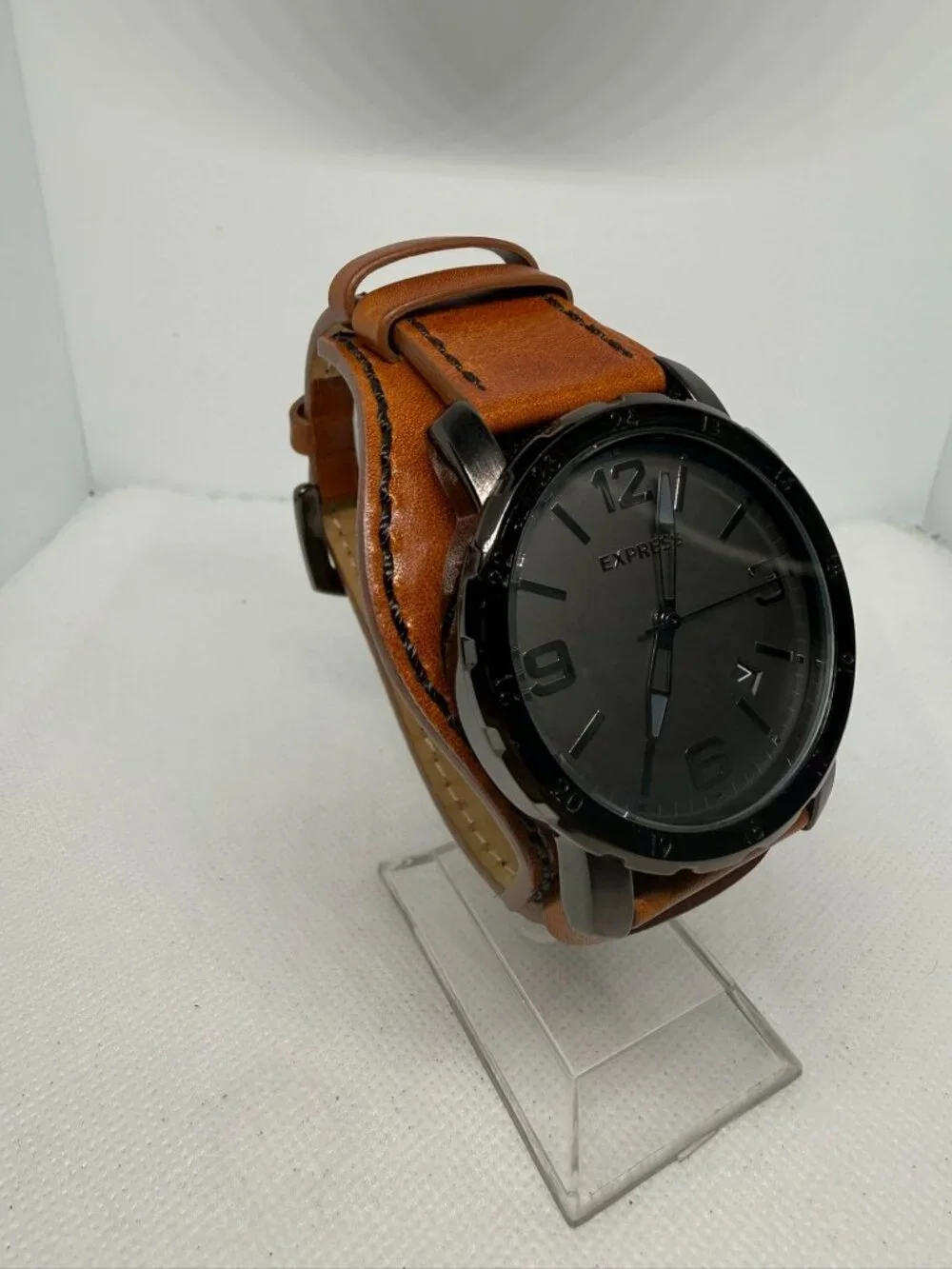 Express Men's Dark Gray Dial Brown Leather Quartz Watch FMDEX1572